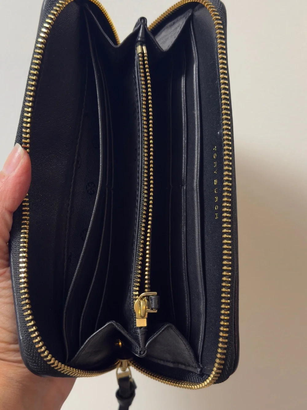 Tory Burch Black Quilted Zip Wallet with Tassel